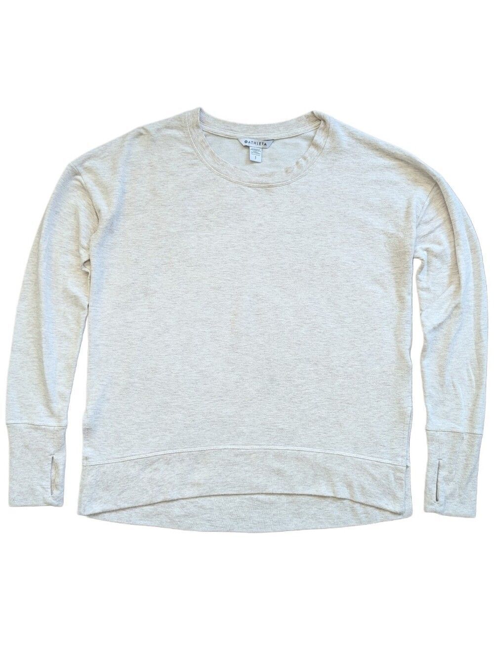 Athleta Womens Cream Crewneck Long Sleeve Pullover Sweatshirt Size Small
